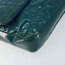 Christian Dior Canage Chain Shoulder Bag Patent leather Blue Silver Auth ka386-14