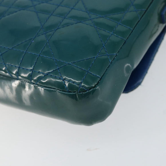 Christian Dior Canage Chain Shoulder Bag Patent leather Blue Silver Auth ka386