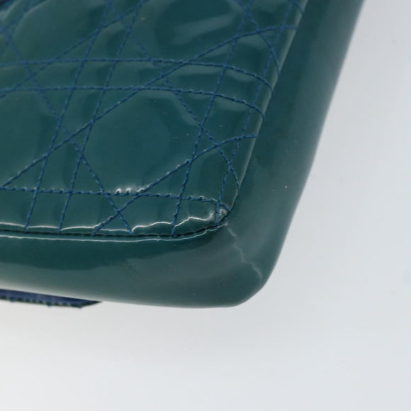 Christian Dior Canage Chain Shoulder Bag Patent leather Blue Silver Auth ka386