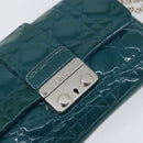 Christian Dior Canage Chain Shoulder Bag Patent leather Blue Silver Auth ka386-17