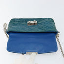Christian Dior Canage Chain Shoulder Bag Patent leather Blue Silver Auth ka386-10