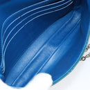 Christian Dior Canage Chain Shoulder Bag Patent leather Blue Silver Auth ka386-11