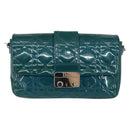 Christian Dior Canage Chain Shoulder Bag Patent leather Blue Silver Auth ka386-13