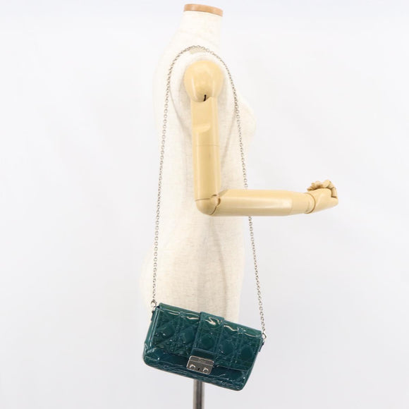 Christian Dior Canage Chain Shoulder Bag Patent leather Blue Silver Auth ka386