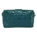 Christian Dior Canage Chain Shoulder Bag Patent leather Blue Silver Auth ka386-2