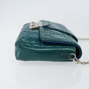 Christian Dior Canage Chain Shoulder Bag Patent leather Blue Silver Auth ka386-3