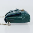 Christian Dior Canage Chain Shoulder Bag Patent leather Blue Silver Auth ka386-4