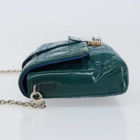 Christian Dior Canage Chain Shoulder Bag Patent leather Blue Silver Auth ka386