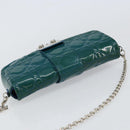 Christian Dior Canage Chain Shoulder Bag Patent leather Blue Silver Auth ka386-6