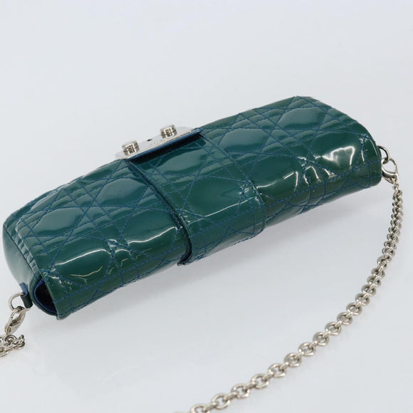 Christian Dior Canage Chain Shoulder Bag Patent leather Blue Silver Auth ka386