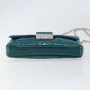 Christian Dior Canage Chain Shoulder Bag Patent leather Blue Silver Auth ka386-5