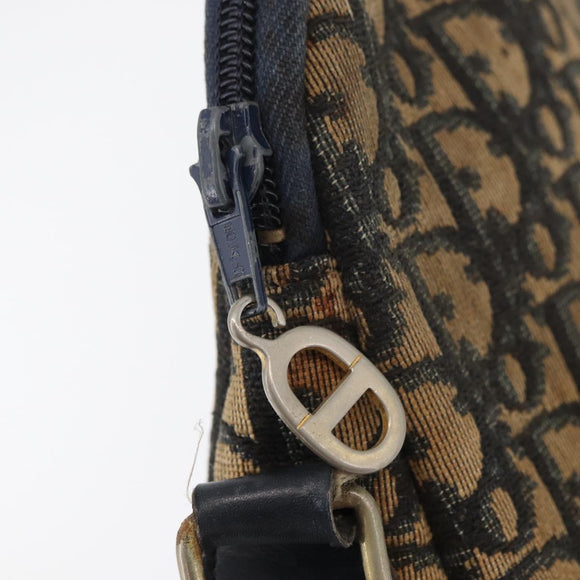 Christian Dior Trotter Canvas Shoulder Bag Navy Gold Auth ka3862