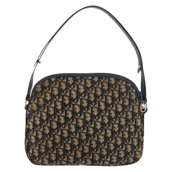Christian Dior Trotter Canvas Shoulder Bag Navy Gold Auth ka3862