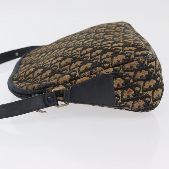 Christian Dior Trotter Canvas Shoulder Bag Navy Gold Auth ka3862