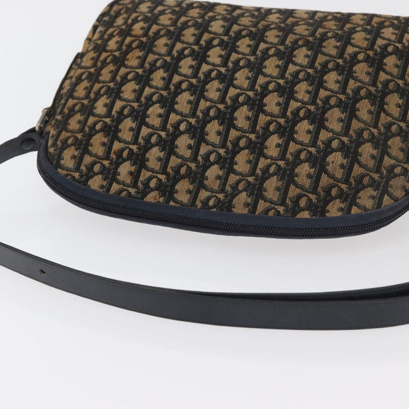 Christian Dior Trotter Canvas Shoulder Bag Navy Gold Auth ka3862