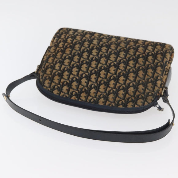 Christian Dior Trotter Canvas Shoulder Bag Navy Gold Auth ka3862