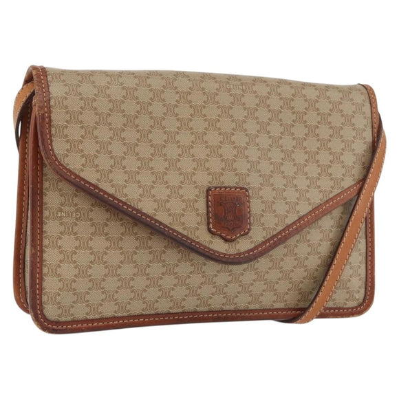 CELINE Macadam Canvas Shoulder Bag PVC Beige Gold Auth ka3864