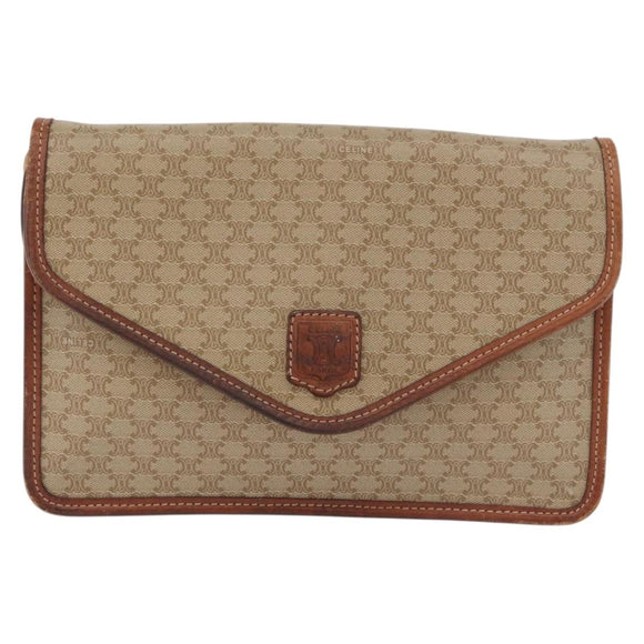 CELINE Macadam Canvas Shoulder Bag PVC Beige Gold Auth ka3864