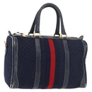 GUCCI Micro GG Canvas Sherry Line Hand Bag Navy Gold Red Auth ka3865-1