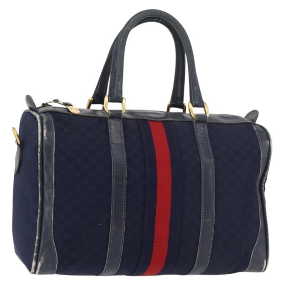 GUCCI Micro GG Canvas Sherry Line Hand Bag Navy Gold Red Auth ka3865