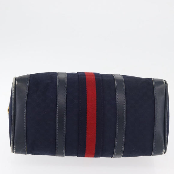 GUCCI Micro GG Canvas Sherry Line Hand Bag Navy Gold Red Auth ka3865