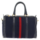GUCCI Micro GG Canvas Sherry Line Hand Bag Navy Gold Red Auth ka3865-13