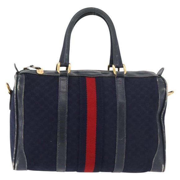 GUCCI Micro GG Canvas Sherry Line Hand Bag Navy Gold Red Auth ka3865