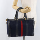 GUCCI Micro GG Canvas Sherry Line Hand Bag Navy Gold Red Auth ka3865-20