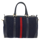 GUCCI Micro GG Canvas Sherry Line Hand Bag Navy Gold Red Auth ka3865-2