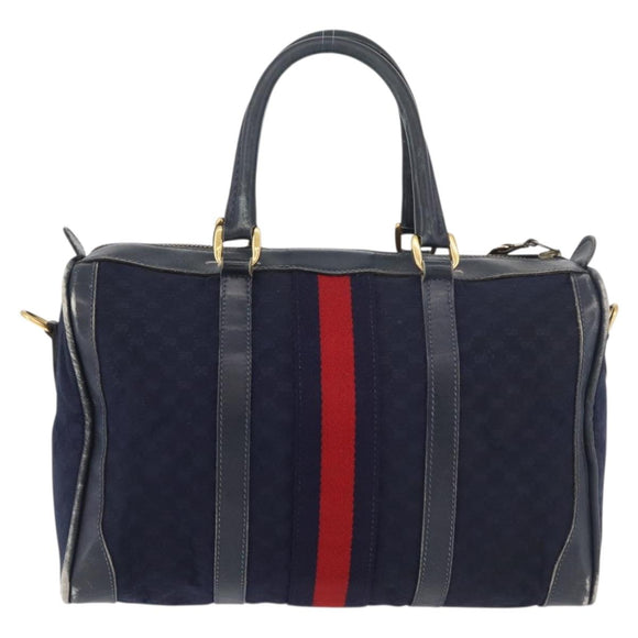 GUCCI Micro GG Canvas Sherry Line Hand Bag Navy Gold Red Auth ka3865