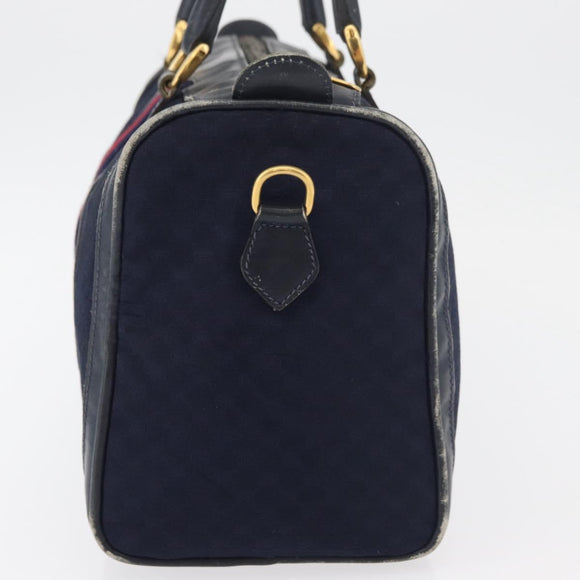 GUCCI Micro GG Canvas Sherry Line Hand Bag Navy Gold Red Auth ka3865