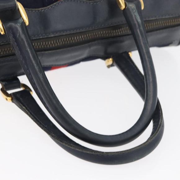 GUCCI Micro GG Canvas Sherry Line Hand Bag Navy Gold Red Auth ka3865