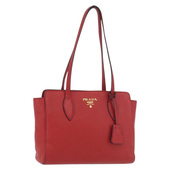PRADA Vittero Tote Bag Leather Red Gold Auth ka3868