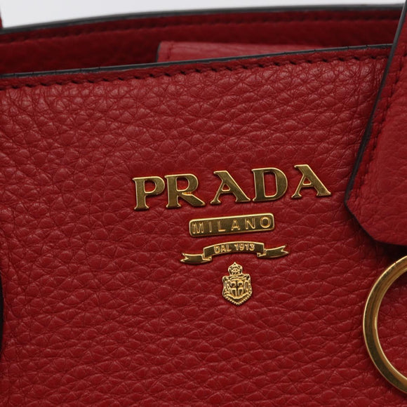 PRADA Vittero Tote Bag Leather Red Gold Auth ka3868