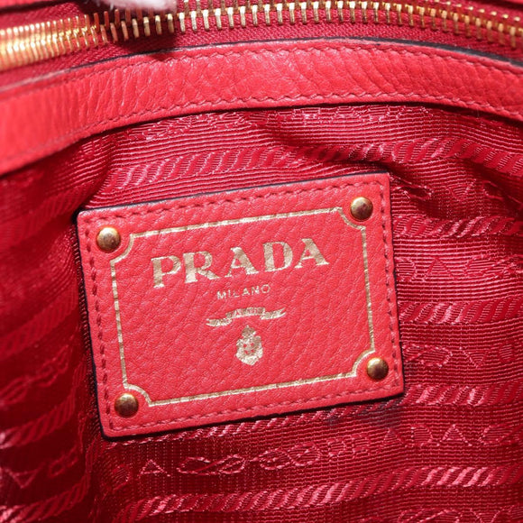 PRADA Vittero Tote Bag Leather Red Gold Auth ka3868