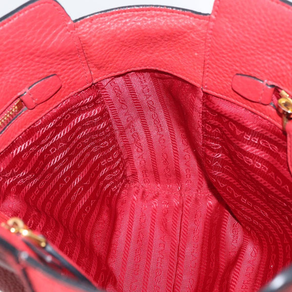 PRADA Vittero Tote Bag Leather Red Gold Auth ka3868