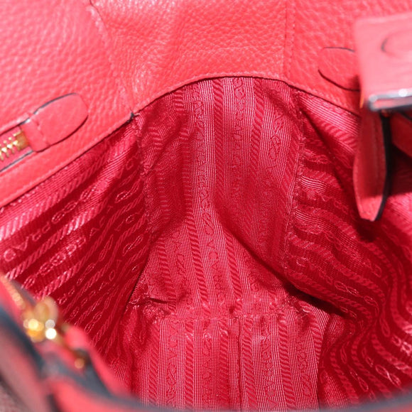 PRADA Vittero Tote Bag Leather Red Gold Auth ka3868