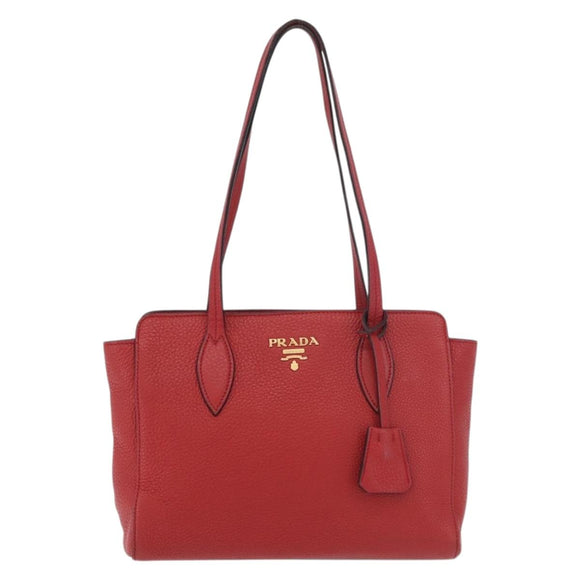 PRADA Vittero Tote Bag Leather Red Gold Auth ka3868
