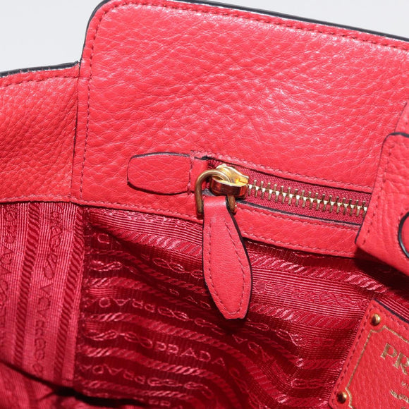 PRADA Vittero Tote Bag Leather Red Gold Auth ka3868
