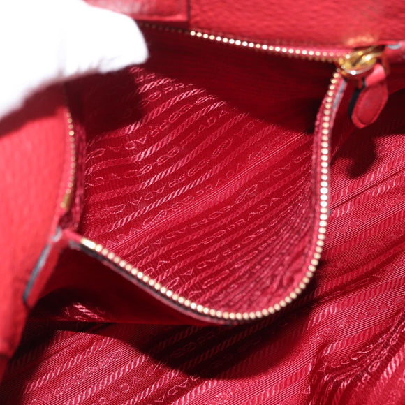 PRADA Vittero Tote Bag Leather Red Gold Auth ka3868