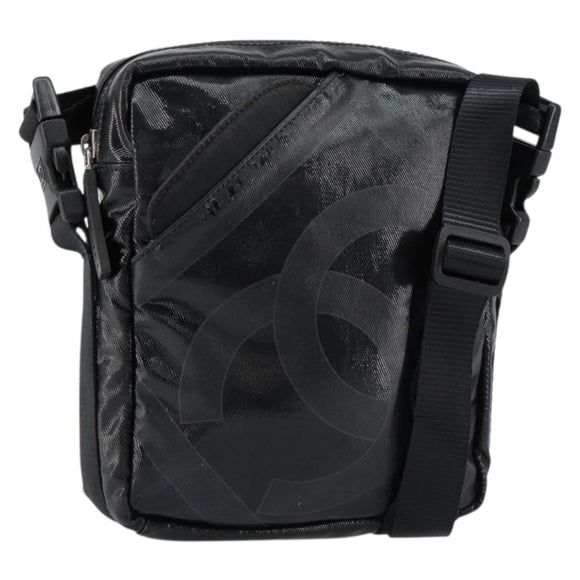 CHANEL Sports Line Shoulder Bag Patent leather Silver Black CC Auth ka387