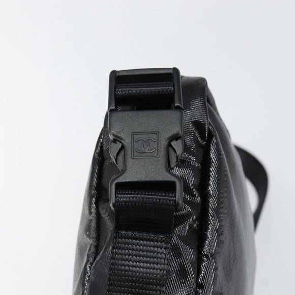 CHANEL Sports Line Shoulder Bag Patent leather Silver Black CC Auth ka387