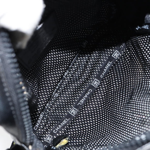 CHANEL Sports Line Shoulder Bag Patent leather Silver Black CC Auth ka387