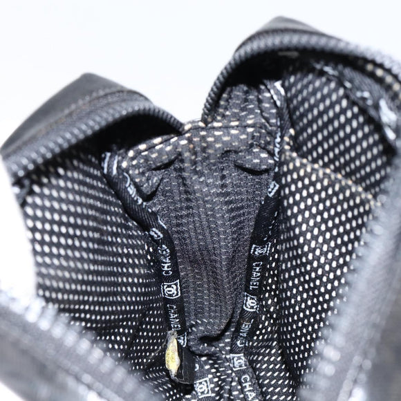 CHANEL Sports Line Shoulder Bag Patent leather Silver Black CC Auth ka387