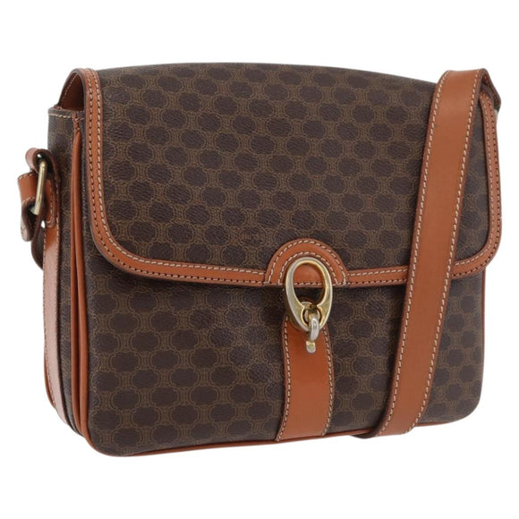 CELINE Macadam Canvas Shoulder Bag PVC Leather Brown Gold Auth ka3871