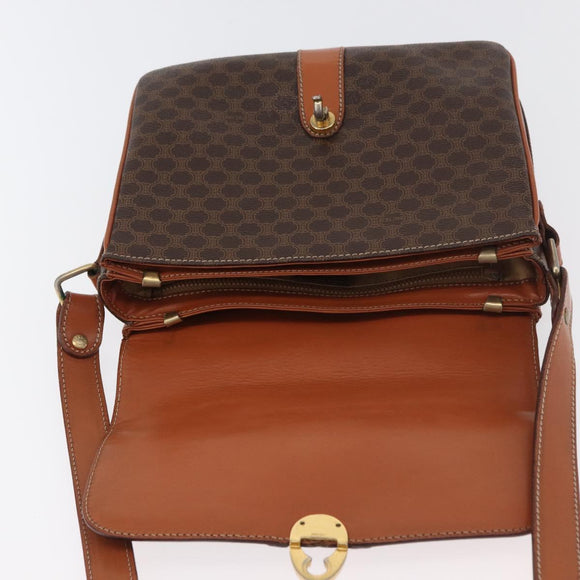 CELINE Macadam Canvas Shoulder Bag PVC Leather Brown Gold Auth ka3871
