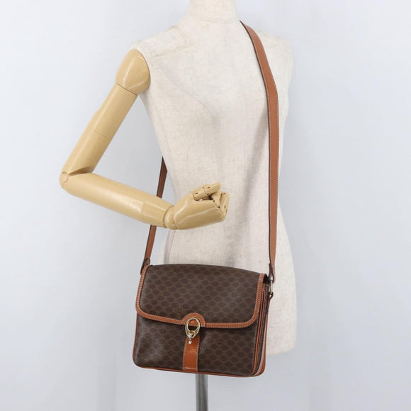 CELINE Macadam Canvas Shoulder Bag PVC Leather Brown Gold Auth ka3871