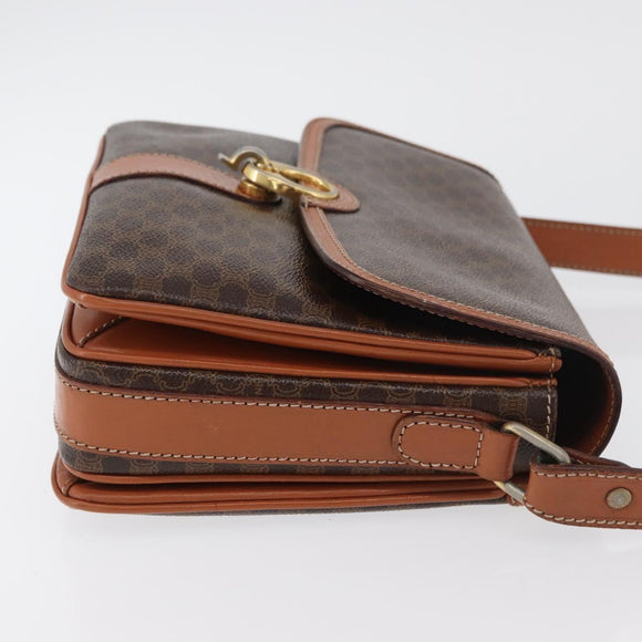 CELINE Macadam Canvas Shoulder Bag PVC Leather Brown Gold Auth ka3871