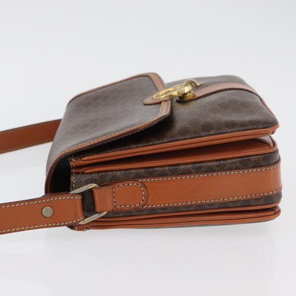 CELINE Macadam Canvas Shoulder Bag PVC Leather Brown Gold Auth ka3871