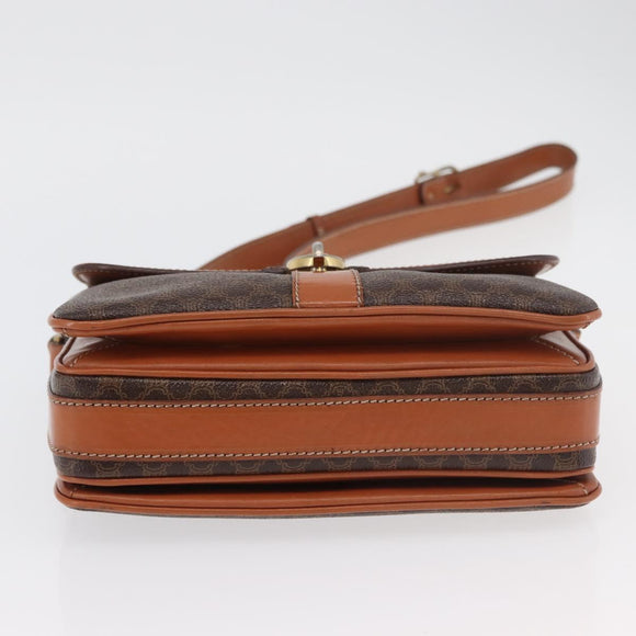 CELINE Macadam Canvas Shoulder Bag PVC Leather Brown Gold Auth ka3871